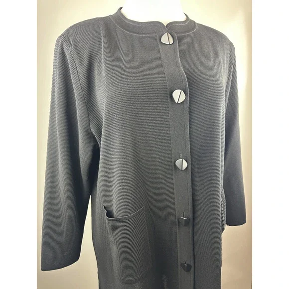 Exclusively Misook Long Ribbed Cardigan Black Duster Pockets Button Plus Size 3X - Picture 6 of 16